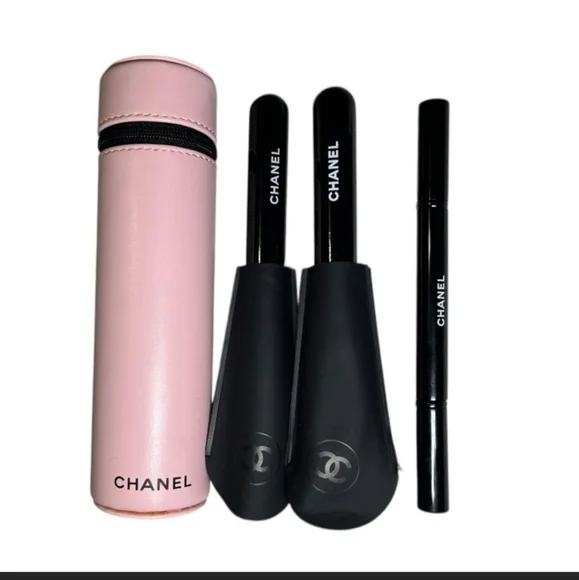 CHANEL Limited Edition Makeup Brush Set In Leather Cylinder Case